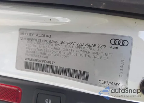 2017 Audi A4 2.0T Premium z USA, uszkodzony, nr VIN WAUENAF46HN056947